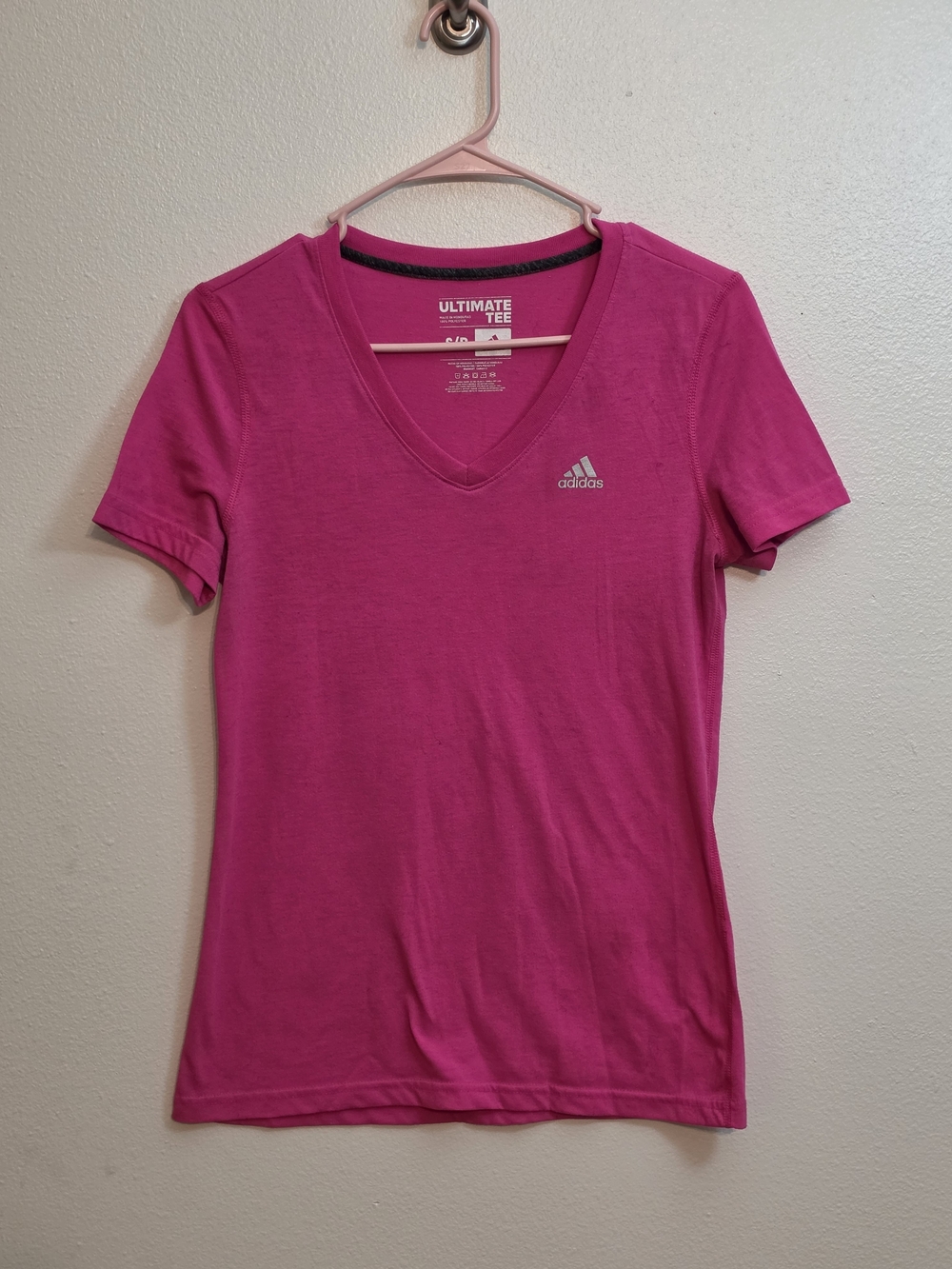 adidas Women's Bright Pink V-Neck Short Sleeve Tee